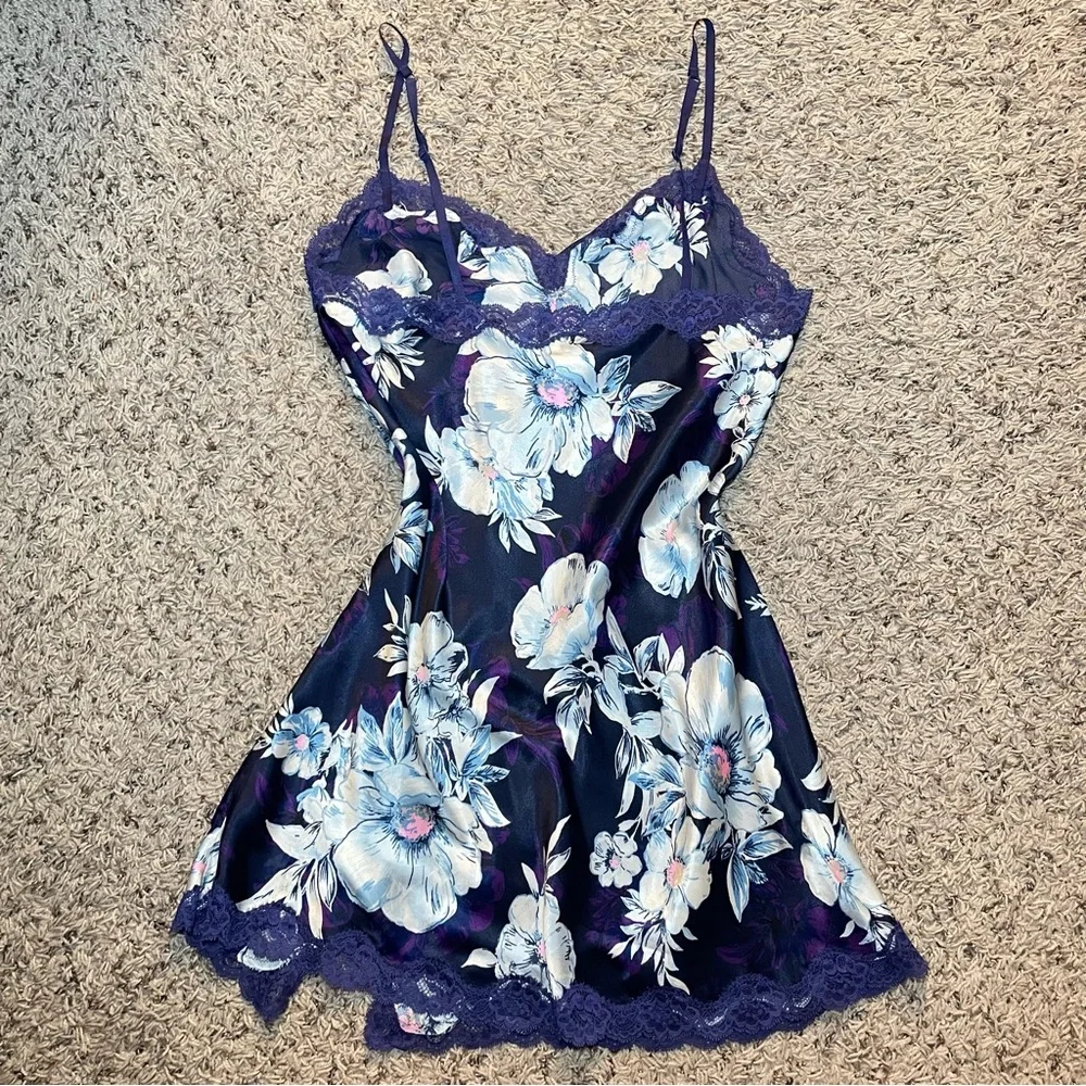 Y2K Victoria Secret Purple Floral Rhinestone Slip‎ Dress Size Medium
